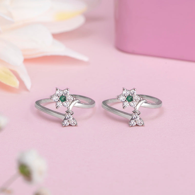 Silver Graceful Floral Zircon Toe Ring