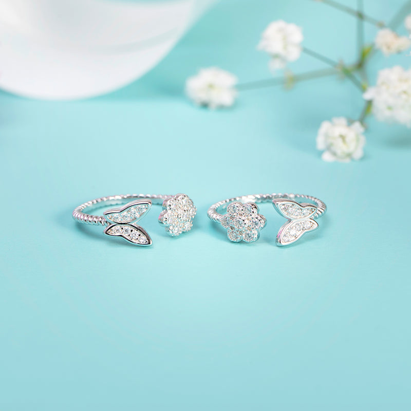 Silver Flower & Butterfly Toe Rings