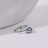 Silver Zircon and Natural Grey Pearl Ring