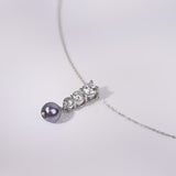 Silver Zircon and Natural Grey Pearl Necklace