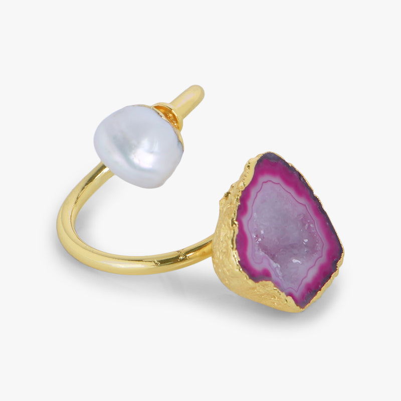 Baroque Pearl & Shaded Druzy Adjustable Ring