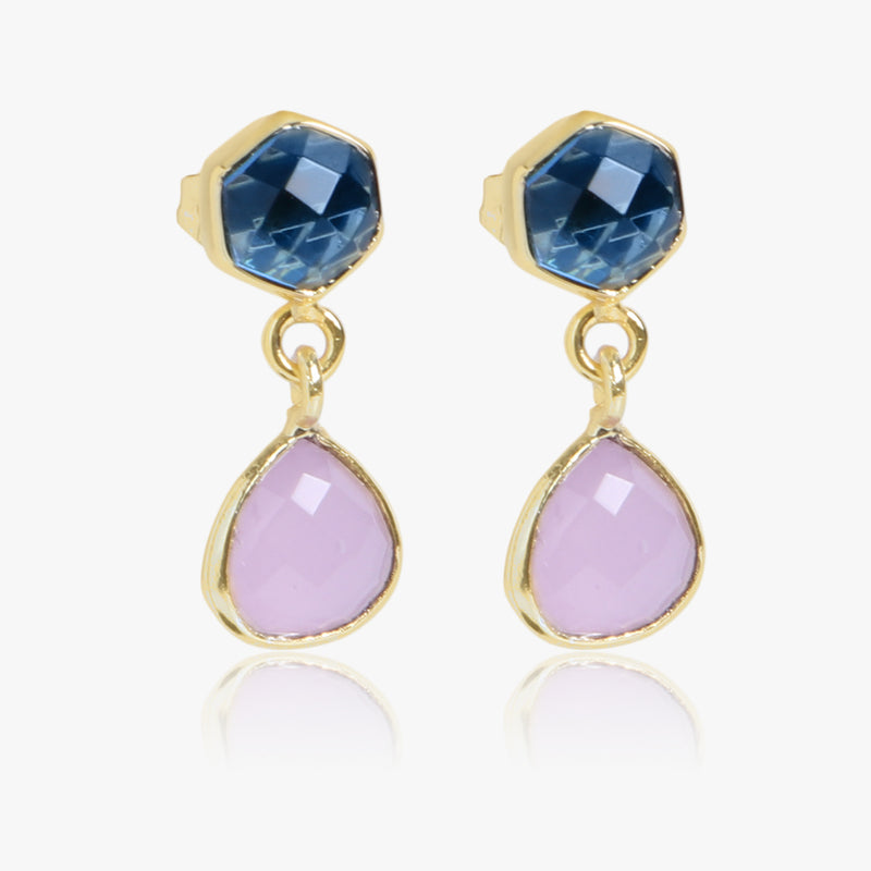 Iolite Quartz & Pink Chalcedony Earring
