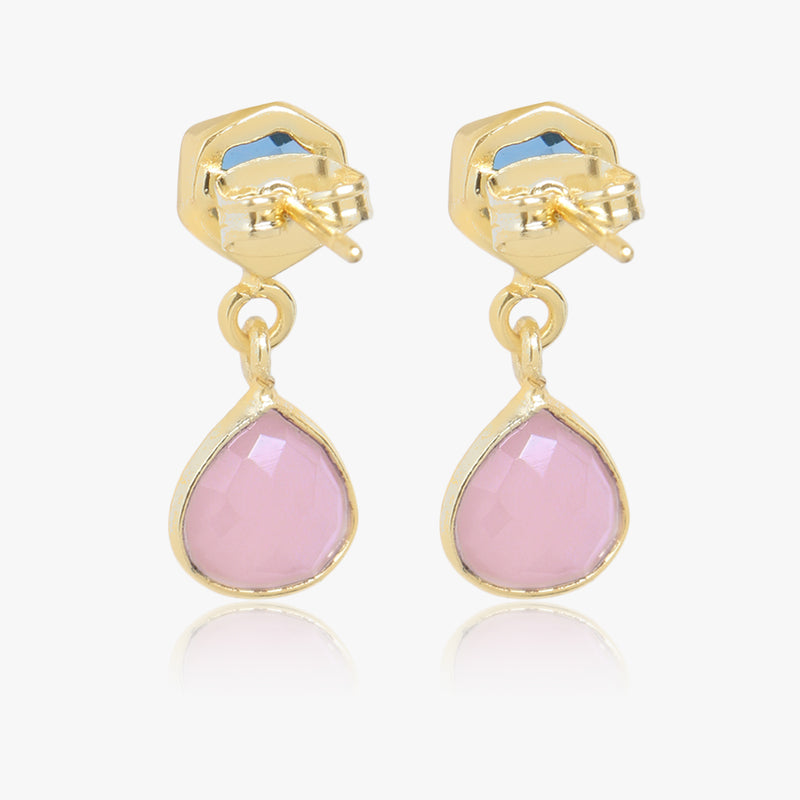 Iolite Quartz & Pink Chalcedony Earring