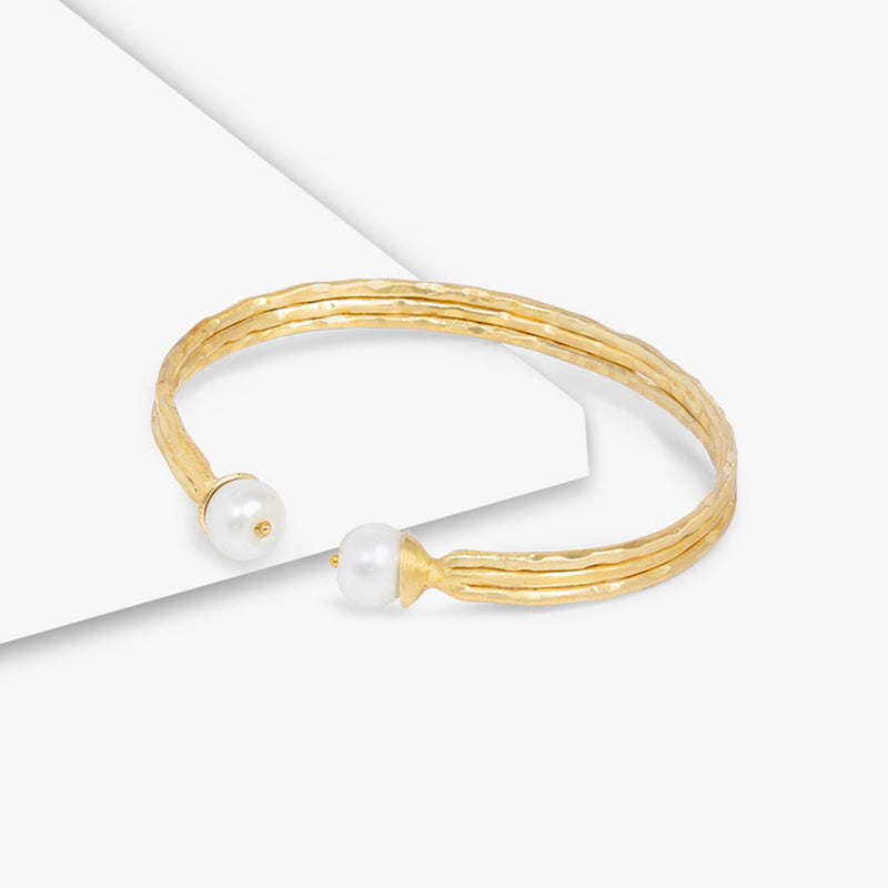 Multi Wire Pearl Cuff