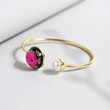 Pink Dry Flower And Pearl Cuff