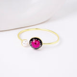 Pink Dry Flower And Pearl Cuff