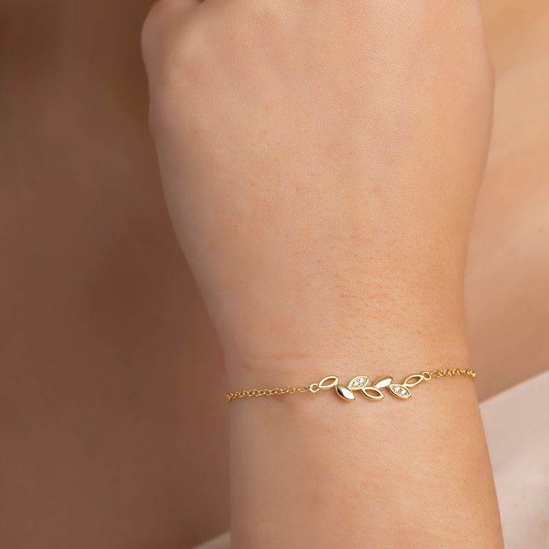 Buy 18k Gold Plated Silver Leaf Bracelet Online | March