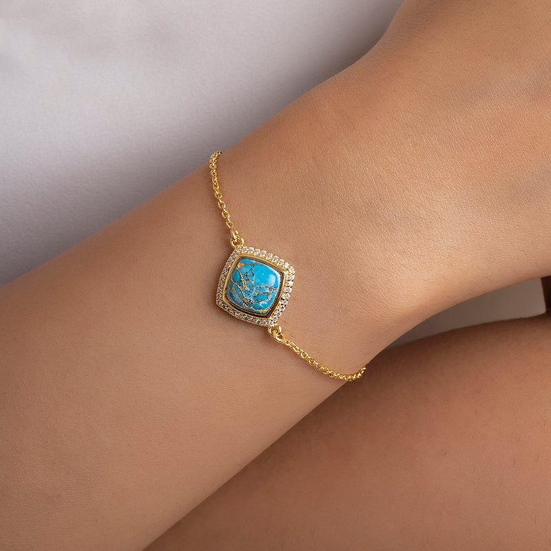 Buy 18k Gold Plated Silver Blue Copper Turquoise Bracelet Online | March