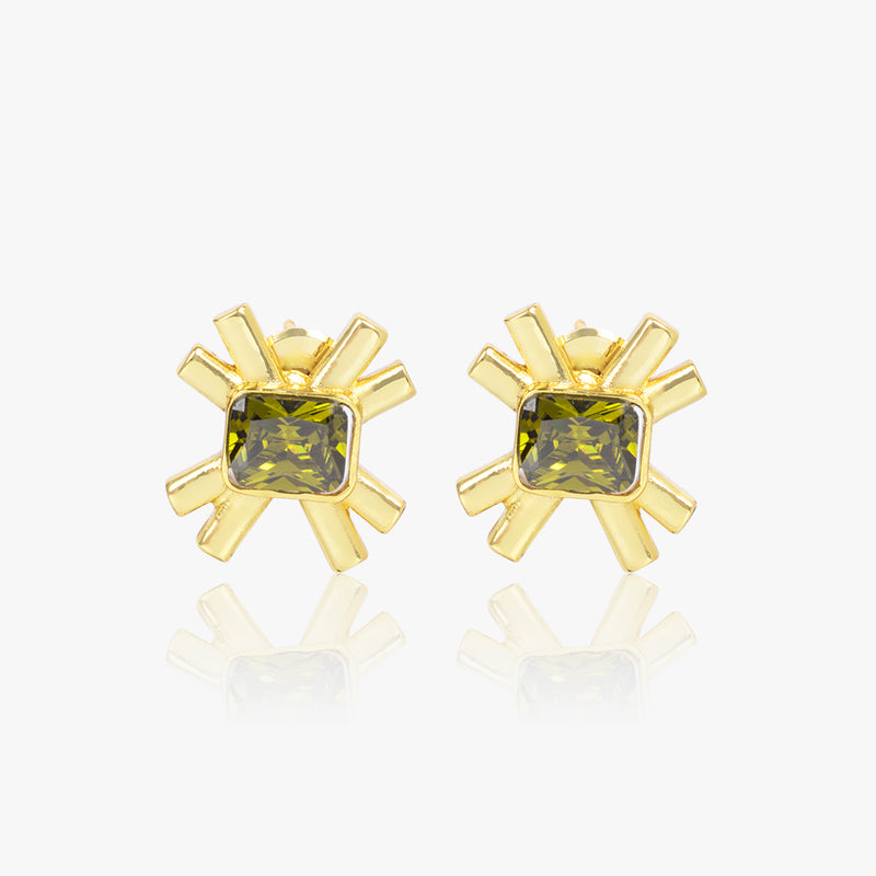 Peridot Green Crystal Geometric Studs