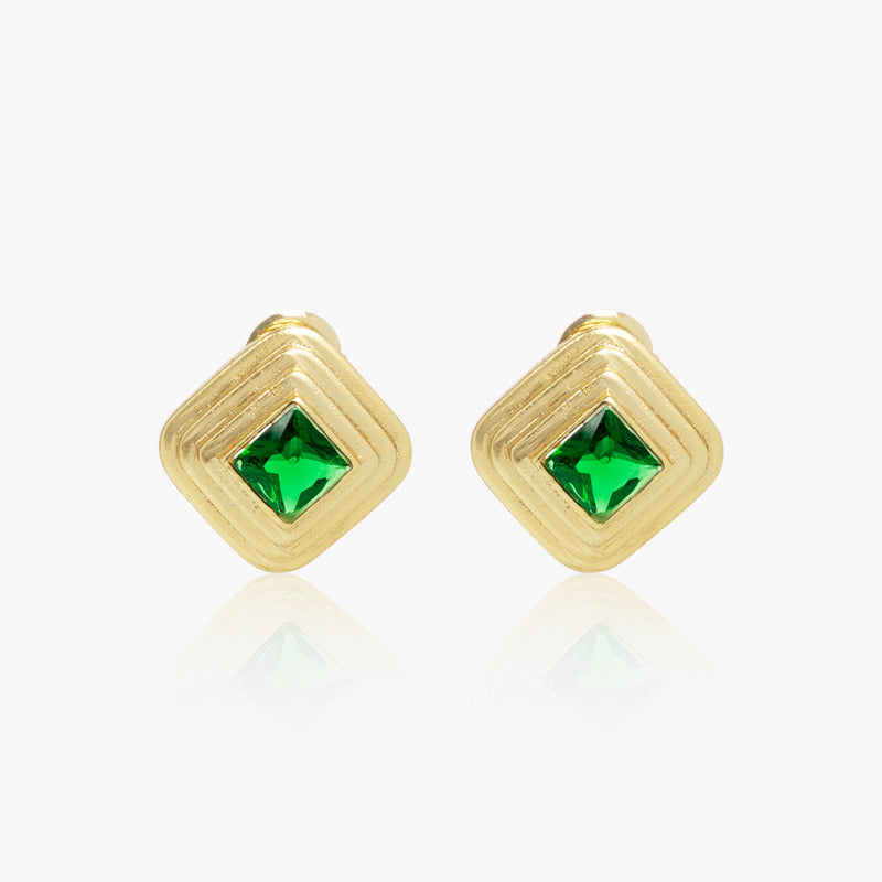 Emerald Green Crystal Rhomboid Studs