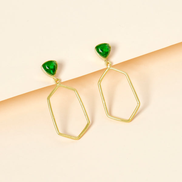 Emerald Green Crystal Polygon Danglers