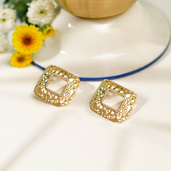 Rhomboid Textured Earrings- Gold Color