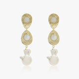 Moon Stone & Baroque Pearl Textured Earrings