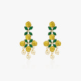 Green And Yellow Floral Pearl Earrings