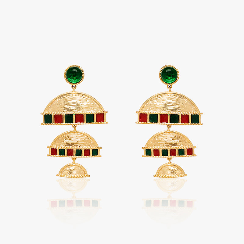 Green And Red Enamel Textured Danglers