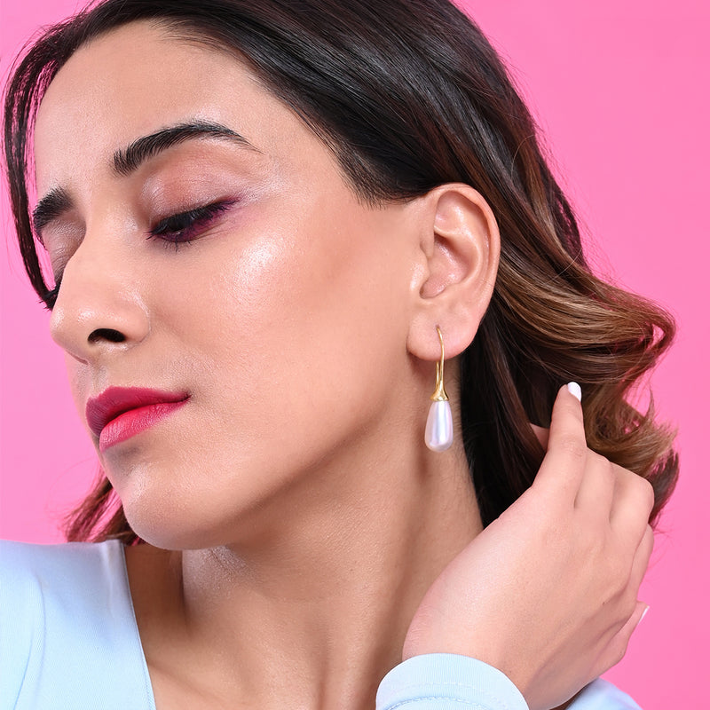 Elongated Drop Pearl Slide On Earrings