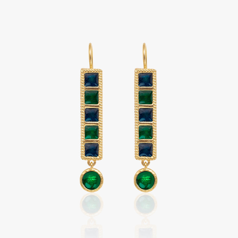Green And Blue Enamel Antique Earrings