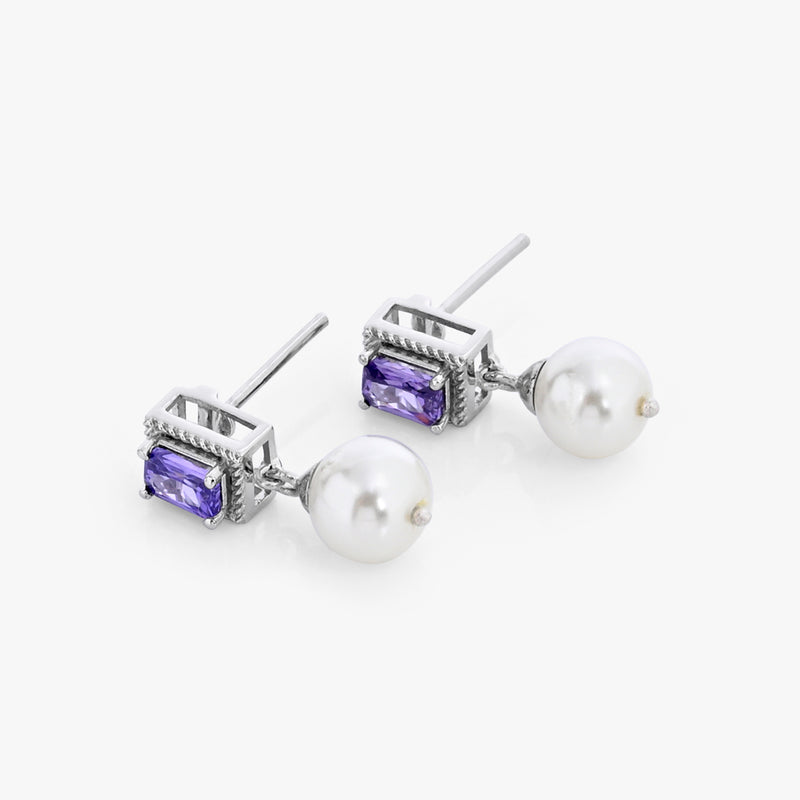 Buy Silver Amethyst Zircon And Natural Pearl Earrings Online | March