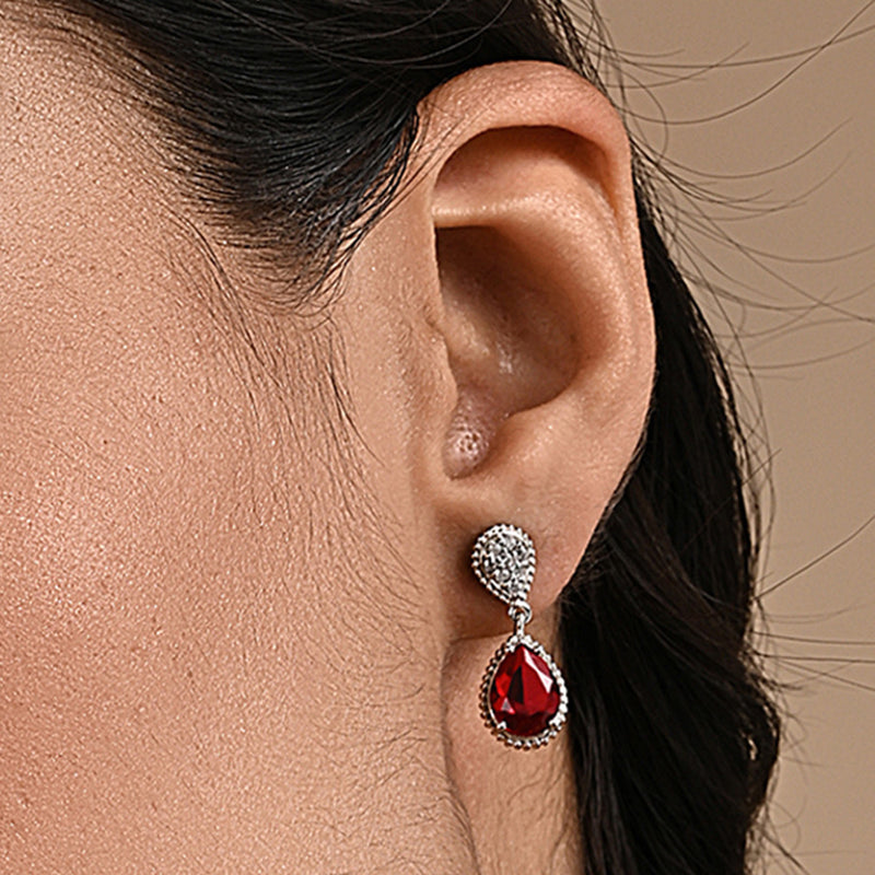 Buy Elegant Red Zircon Studded Silver Drop Earrings Online | March