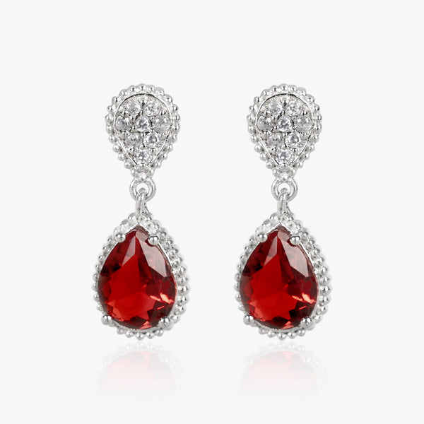 Buy Elegant Red Zircon Studded Silver Drop Earrings Online | March
