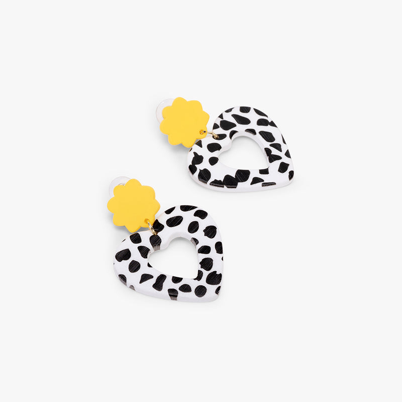 Black And White Heart Polymer Clay Earrings
