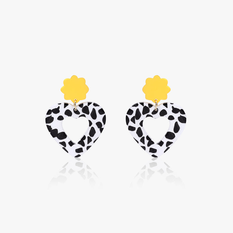 Black And White Heart Polymer Clay Earrings