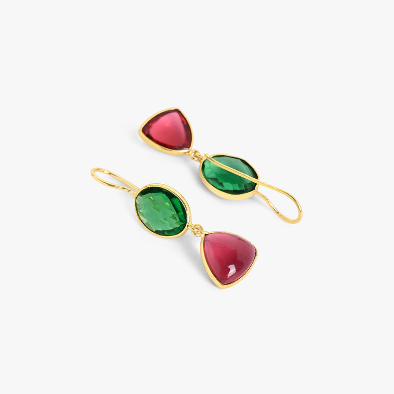 Red Tourmaline And Emerald Quartz Earrings
