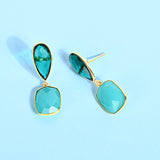 Blue Chalcedony And Emerald Quartz Earrings