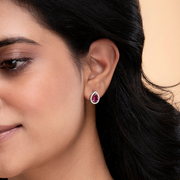 Buy Silver Pink Drop Studs Online | March
