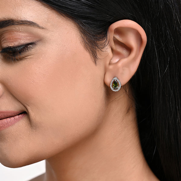 Buy Silver Peridot Pear Shaped Stud Earrings Online | March