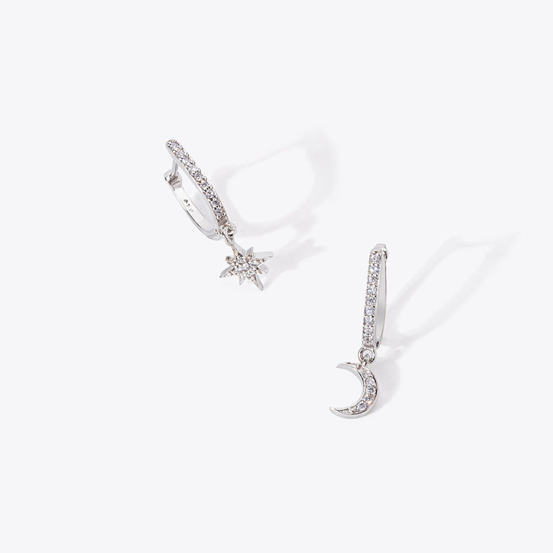 Buy Star And Moon Silver Mismatch Earrings Online | March Jewellery - March  Jewellery by FableStreet
