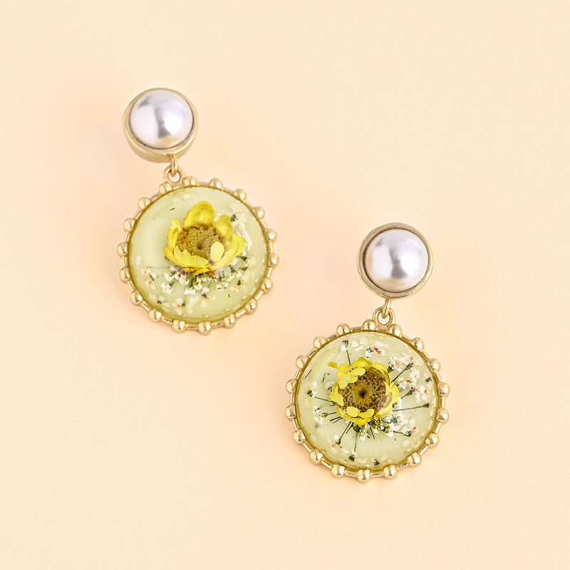 Yellow Dry Flower Pearl Earrings