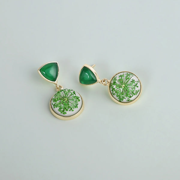 Green Dry Flower Drop Earrings