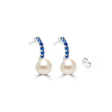 Blue Zircon Studded Silver Pearl Earrings