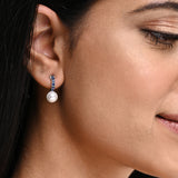 Buy Blue Zircon Studded Silver Pearl Earrings Online | March