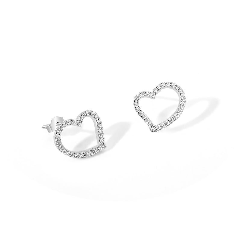 Asymmetrical Heart Silver Studded Earrings