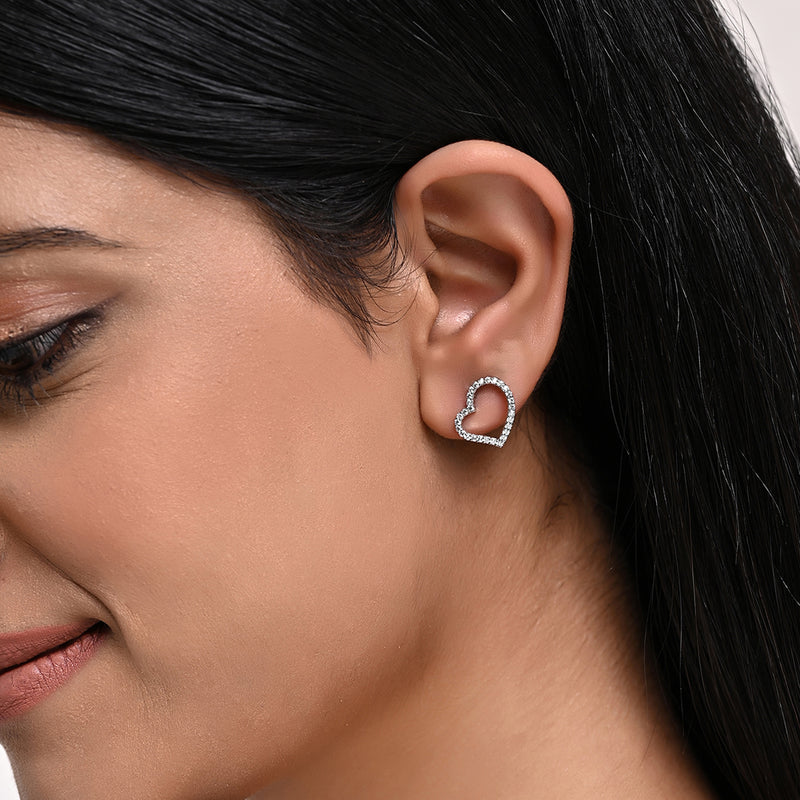 Buy Asymmetrical Heart Silver Studded Earrings Online | March