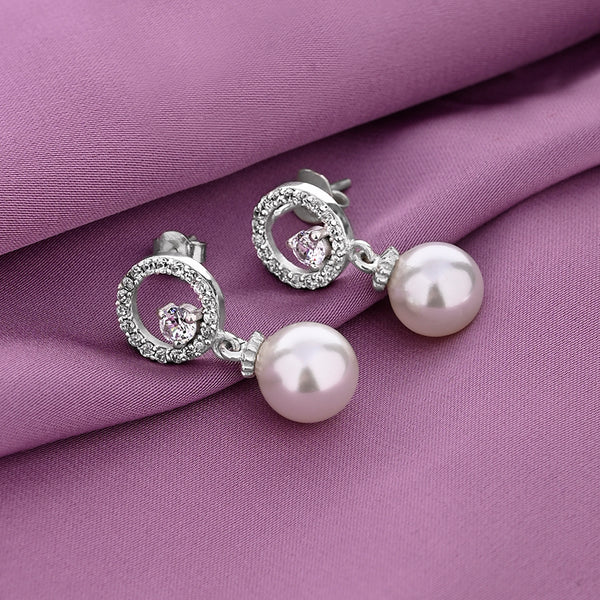 Buy White Pearl And Zircon Silver Earrings Online | March