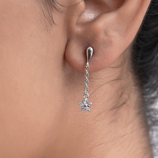Buy Silver Star Studded Drop Earrings Online | March
