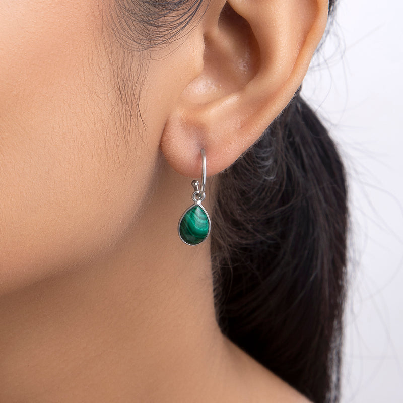 Buy Silver Malachite Hoop Earrings Online | March