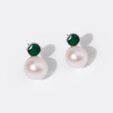 Buy Silver Dyed Emerald and Natural Pearl Studs Online | March
