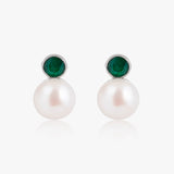 Buy Silver Dyed Emerald and Natural Pearl Studs Online | March