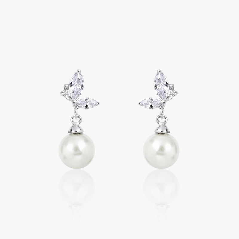 Buy Silver Butterfly Natural Pearl Earrings Online | March