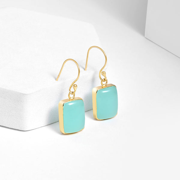 Buy 18K Gold Plated Silver Aqua Chalcedony Earrings Online | March