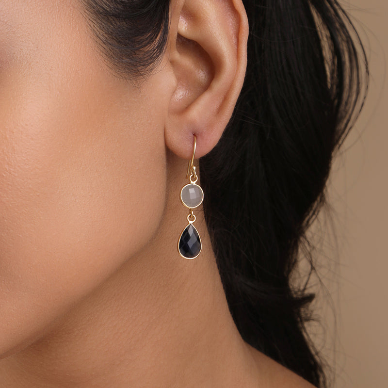 Buy 18K Gold Plated Silver Grey And Iolite Quartz Earrings Online | March