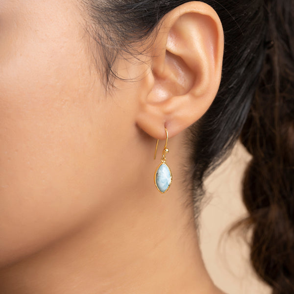Buy 18k Gold Plated Silver Larimar Slide On Earrings Online | March