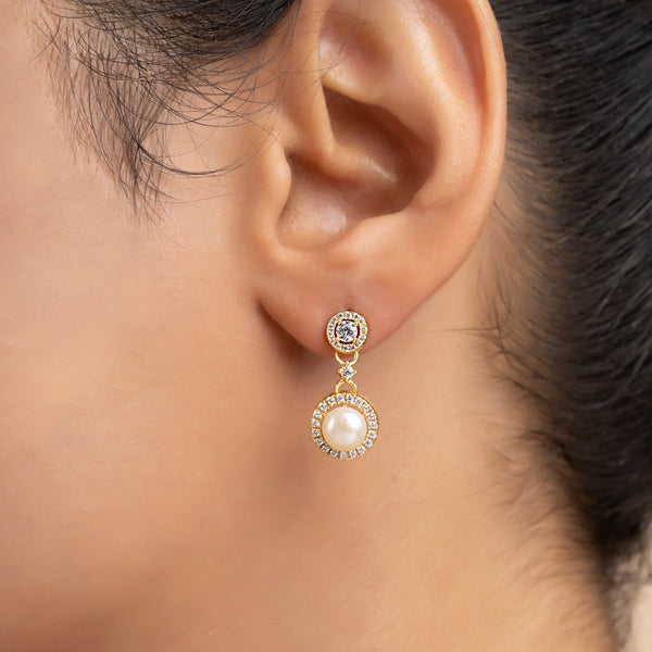 Buy 18k Gold Plated Silver Pearl Dangling Earrings Online | March