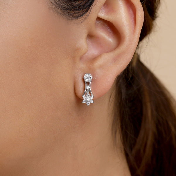 Silver Bloom Zircon Studded Earrings