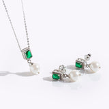 Buy Silver Green Zircon and Natural Pearl Set Online | March