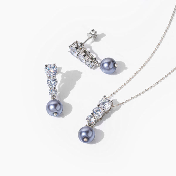 Buy Silver Zircon and Natural Grey Pearl Set Online | March
